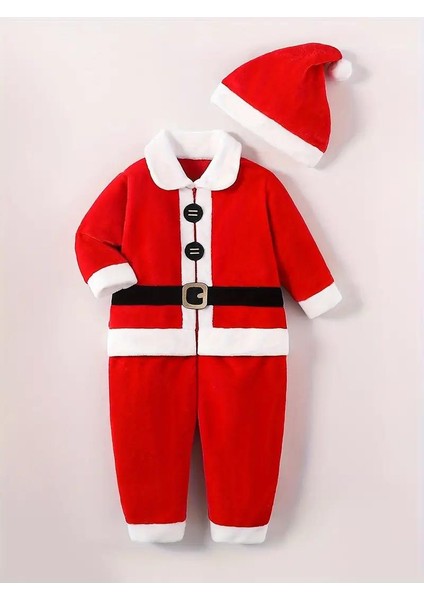 Noel Baba Kostümü - Polarlı Noel Baba Kıyafet (4 Parça) - Noel Cosplay - Christmas Noel Çocuk Kostüm