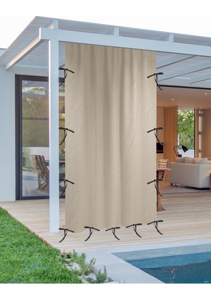 Balkon Perdesi (Enxboy)Seçenekli ''bağcıklı''düz Bej-