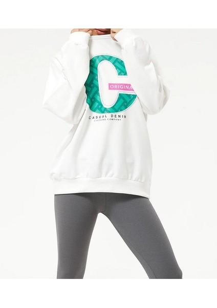Kadın Sıfır Yaka Baskılı Oversize Sweatshirt fiyatları