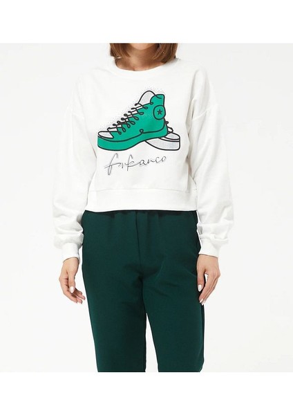 Kadın Ayakkabı Baskılı Kısa Sweatshirt
