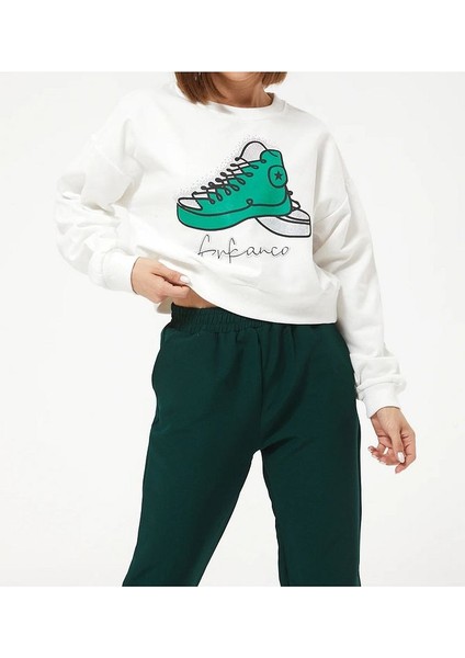 Kadın Ayakkabı Baskılı Kısa Sweatshirt modelleri