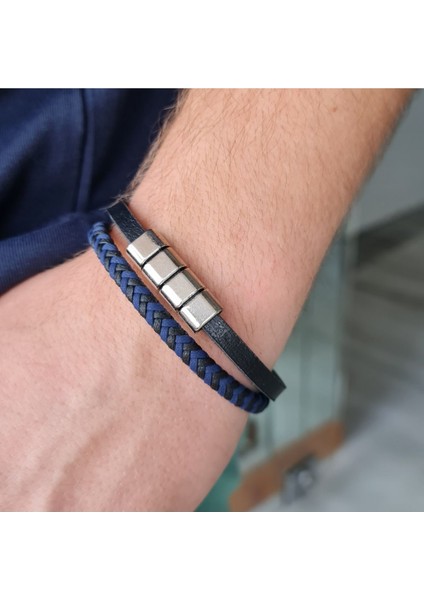 Lacivert Örgü Erkek Çelik Bileklik fiyatları