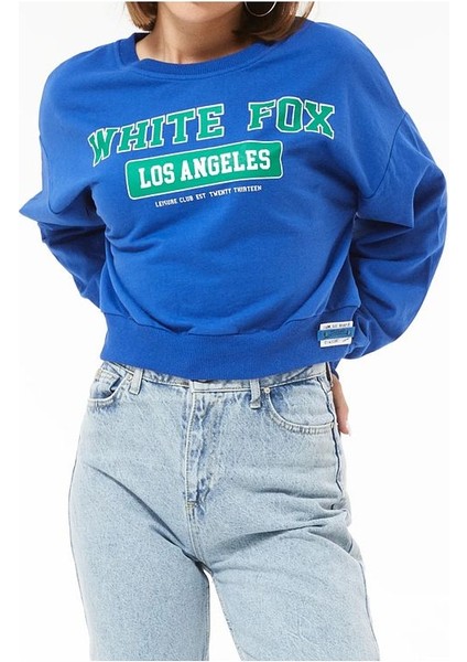 Kadın White Fox Baskılı Kısa Sweatshirt