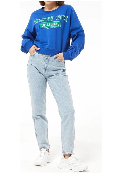 Kadın White Fox Baskılı Kısa Sweatshirt modelleri