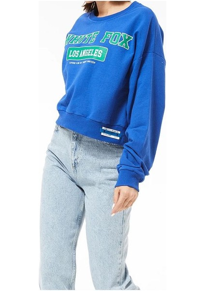 Kadın White Fox Baskılı Kısa Sweatshirt fırsatları