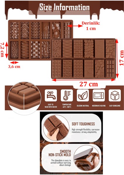 12 Farklı Şekilli Dubai Çikolatası Kalıbı Kek Sabun Çikolata Şeker Vb. Silikon Kalıp 1 Adet