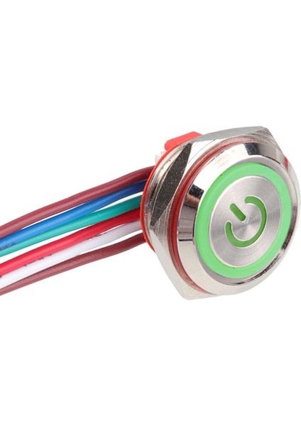 WD16C1-WIRED-P1-EC 16 mm Düz Yaylı Yeşil Işıklı Metal Buton - Kablolu