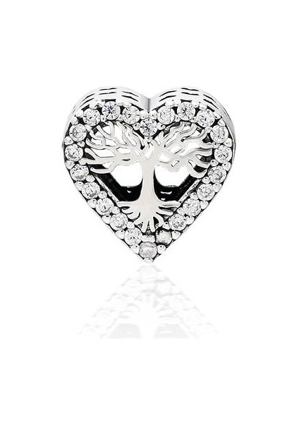 Kadın Gümüş Kalpli Hayat Ağacı Charm