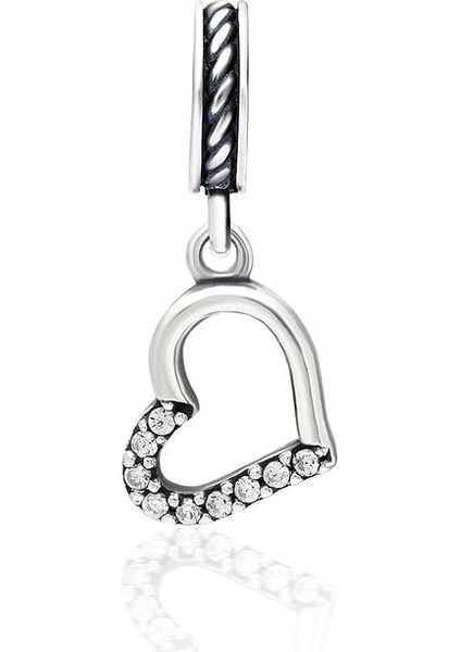 Kadın Gümüş Sallantılı Zirkon Taşlı Kalp Charm