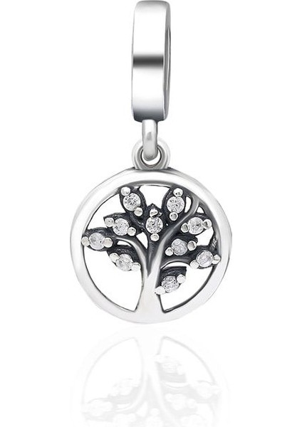 Kadın Gümüş Sallantılı Kalp Hayat Ağacı Charm