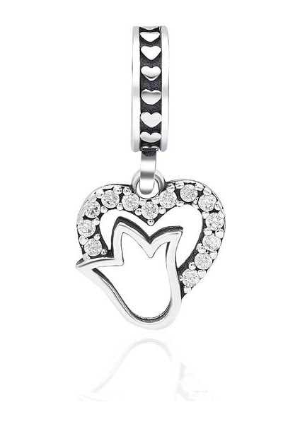 Kadın Gümüş Lale Model Sallantılı Kalp Charm