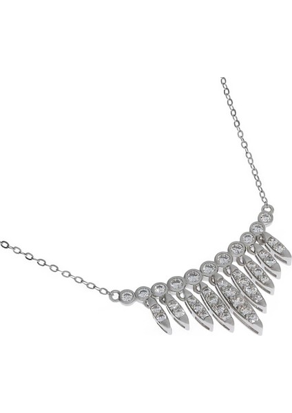 Kadın Yarım Düş Kapanı Detay Taşlı Gümüş Kolye