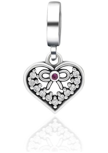 Kadın Gümüş Sallantılı Kurdele Kalp Model Charm