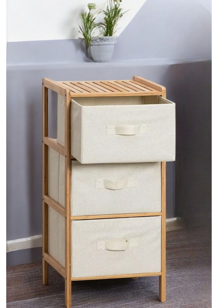Bambu 3 Çekmeceli Dolap Organizer Çok Amaçlı Düzenleyici Şifonyer DB-0015
