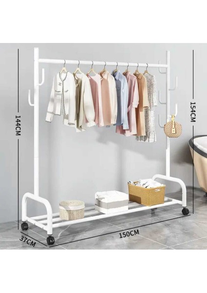 Metal Siyah Portmanto Konfeksiyon Askısı Ayaklı Askılık Elbise Askılığı Tekerlekli 154*150 cm 6014 fırsatları