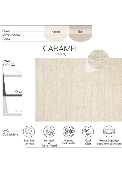 Caramel 9505 Bej Halı Yolluk Oturma Odası Halısı Kesme Antre Halısı Yatak Odası Halısı