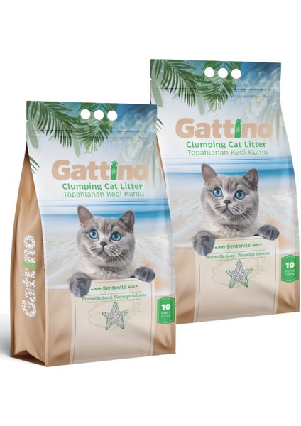 Gattıno Topaklanan Kedi Kumu Marsilya Sabunu Kokulu 10L x 2 Adet