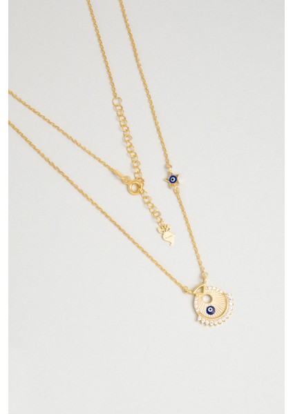 Hitit Güneşi 18 Ayar Sarı Altın Kaplama 45 cm Gümüş Kolye