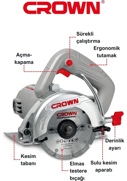 Elmas Testereli Mermer Kesme Makinesi 115MM 1500W CT15213-115-W | Bakır Sargılı Seramik Granit Kesme fiyatları