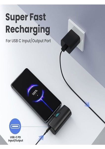 Q08 5000MAH iPhone Lightning Uyumlu 20W Ultra Hızlı Şarj Powerbank - LCD Ekranlı Mini Taşınabilir Batarya