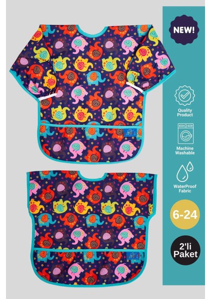 Yeni Trend 2’li Set Sıvı Geçirmez Mama-Aktivite Önlüğü 6-24 Ay