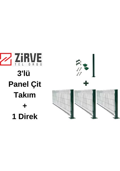 Zirve Tel Örgü 3'lü Panel Çit Takım + 1 Direk 120 cm x 250 cm (7,5 Metre)