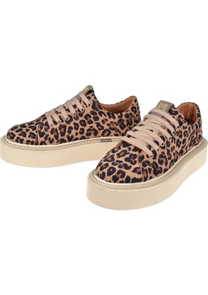 Hakiki Deri Leopar Baskı Kadın Spor Ayakkabı PLM-34121 LEOPAR fırsatları