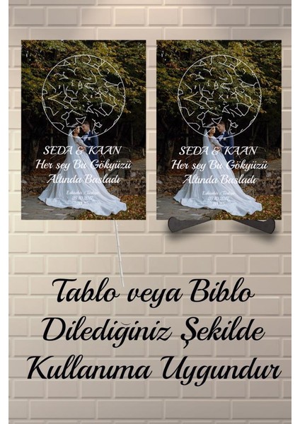 Kişiye Özel Fotoğraflı Gökyüzü Haritası Işıklı Pleksi Sürpriz Sevgiliye Hediye Tablo Dekoratif Ayaklı Biblo