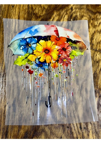 24X19 cm Ütü Ile Yapışan Çiçekli Şemsiye Transfer Baskı Arma