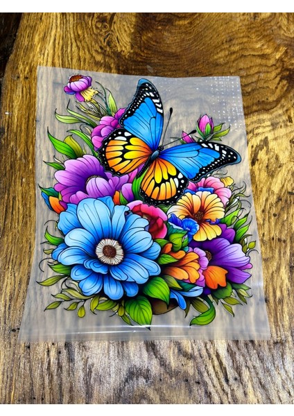 29X23 cm Ütü Ile Yapışan Renkli, Çiçekli Kelebekli Transfer Baskı Arma Yama