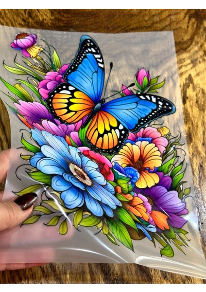 29X23 cm Ütü Ile Yapışan Renkli, Çiçekli Kelebekli Transfer Baskı Arma Yama