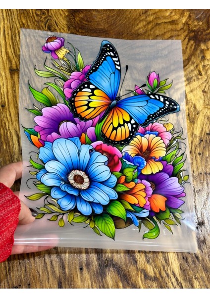 29X23 cm Ütü Ile Yapışan Renkli, Çiçekli Kelebekli Transfer Baskı Arma Yama