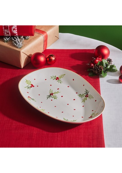 New Year Yılbaşı Kokina Oval Kayık Tabak 33 cm