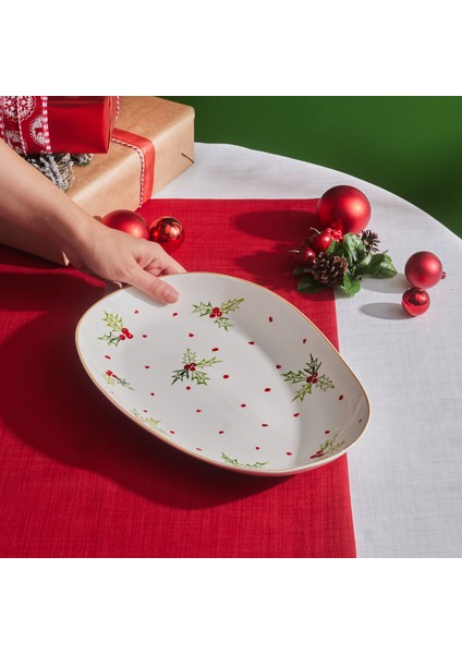 New Year Yılbaşı Kokina Oval Kayık Tabak 33 cm