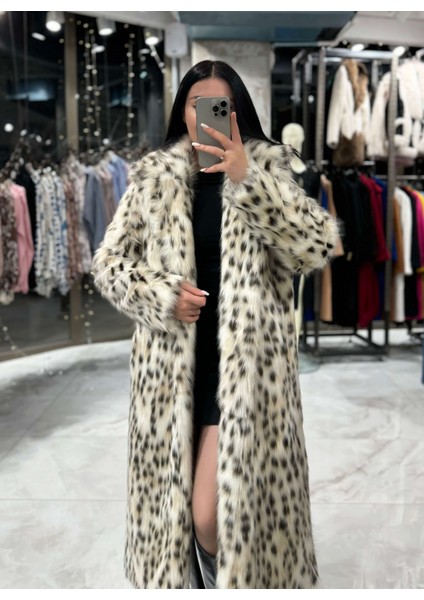 Forsey Desenli Kruvaze Yaka Uzun Kaban Leopar