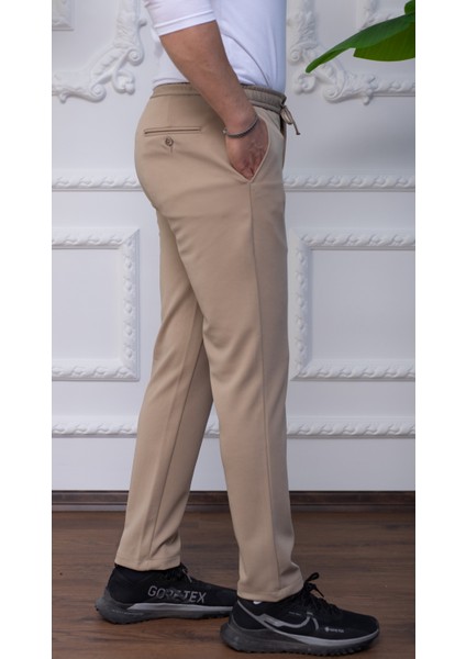 Erkek Bej Örme Jogger Pantolon
