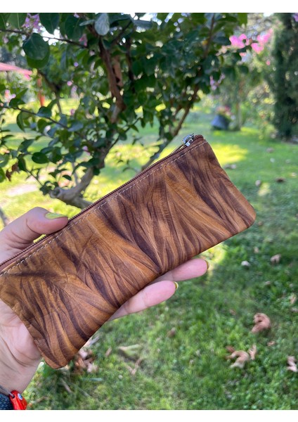 Solo Model Taba Ağaç Kabuğu Desenli Hakiki Deri Kalpli Kalemlik /mini Makyaj Çantası fırsatları