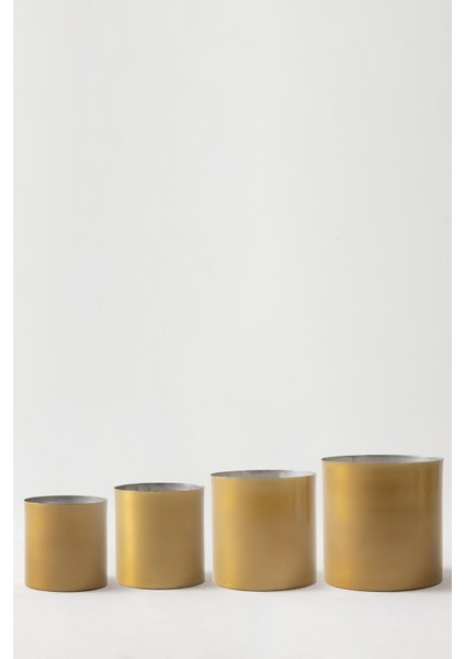 Metal Saksı Gold 4'lü Set