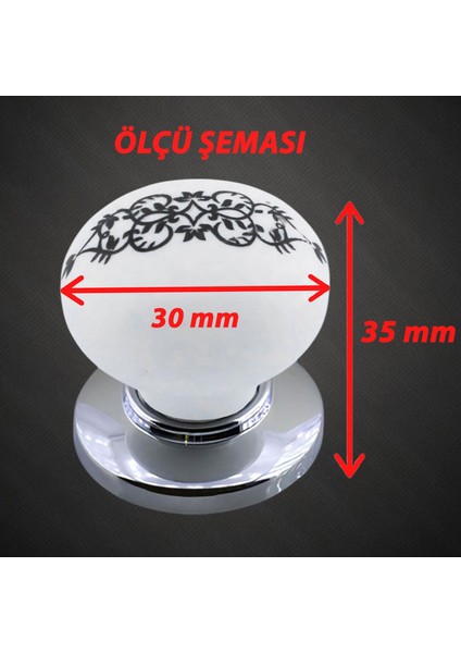 8 Adet Hanımeli Kulp Beyaz Polimer Düğme Kulp Krom Tablalı Mobilya Mutfak Dolabı Çekmece Kulbu