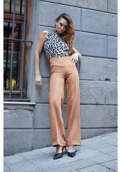 Kadın Desenli Kaşkorse Yarım Balıkçı Kolsuz Body Bluz-Bej Leopar fiyatları