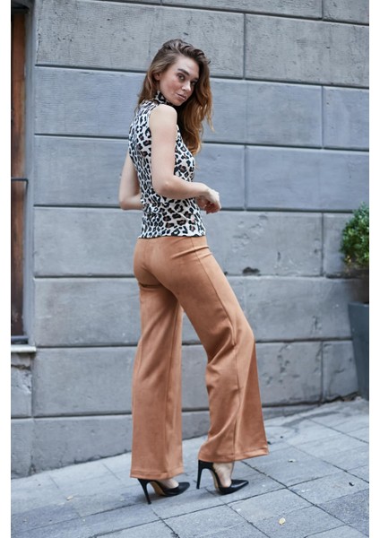 Kadın Desenli Kaşkorse Yarım Balıkçı Kolsuz Body Bluz-Bej Leopar modelleri