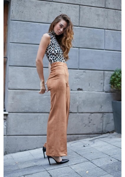 Kadın Desenli Kaşkorse Yarım Balıkçı Kolsuz Body Bluz-Bej Leopar fırsatları