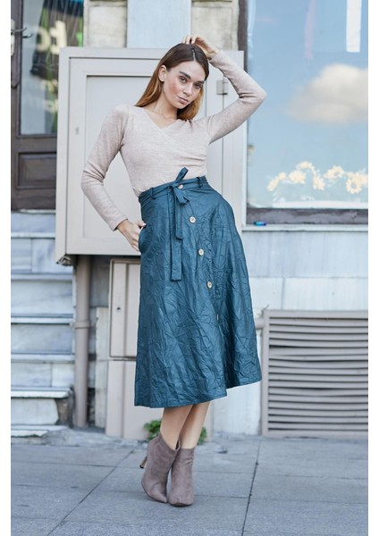 Kadın Kruvaze Uzun Kol Hafif Esnek Triko Kazak Bluz-Bej fiyatları