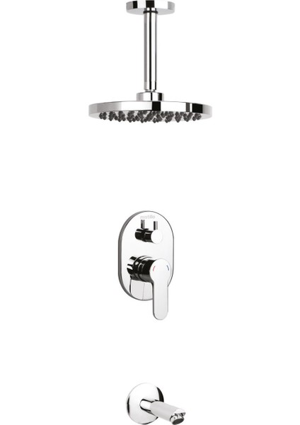 Ankastre Duş Seti Ø 200 mm Yuvarlak Tepe Duşu+Yönlendirici+Gaga