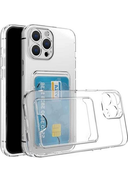 Iphone 13 Pro Uyumlu Kamera Korumalı Kartlıklı Şeffaf Silikon Kılıf
