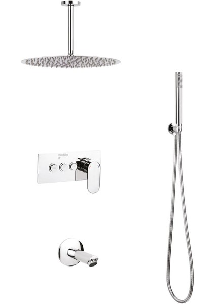 Ankastre Duş Seti 250 mm Ø22 mm Yuvarlak Tepe Duşu+Buton Sistemli+Gaga