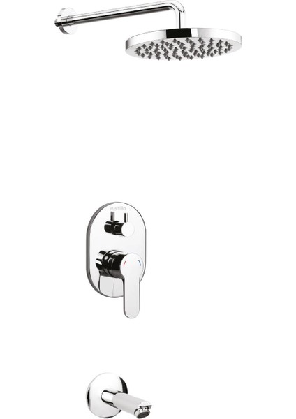 Ankastre Duş Seti Ø 200 mm Yuvarlak Tepe Duşu+Yönlendirici+Gaga