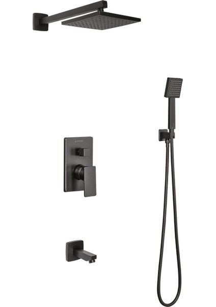 Ankastre Duş Seti 200X200 mm Kare Tepe Duşu+Yönlendirici+Gaga