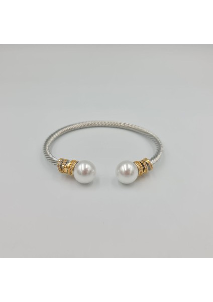 Çelik Inci Detaylı Kadın Kelepçe Bileklik