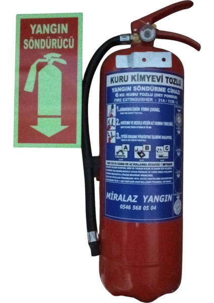 6 kg Yangın Söndürme Tüpü +Fosforlulevha + Askı Aparatı
